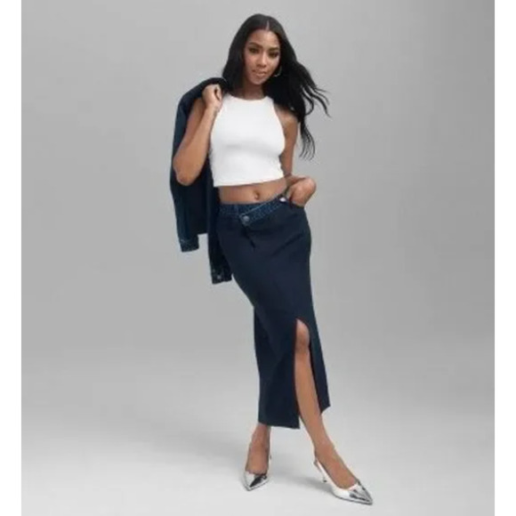 Future Collective Two Tone Criss Cross Skirt Navy Sz Large NWT - Picture 3 of 12